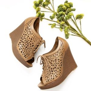 SBICCA Open Toe Wedge Lace Up Sandal Shoe Heels